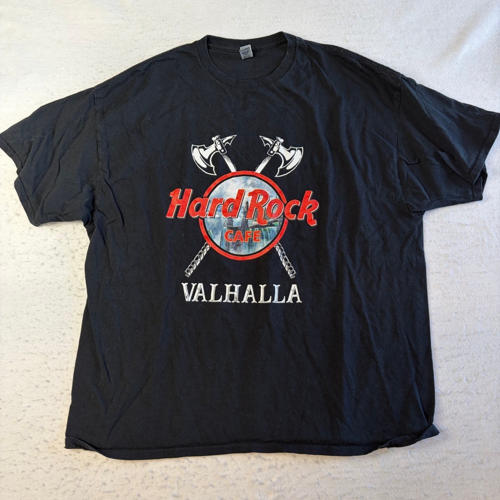 Hard Rock Cafe T-Shirt Mens 2XL Black Valhalla Viking Axes Graphic Short Sleeve
